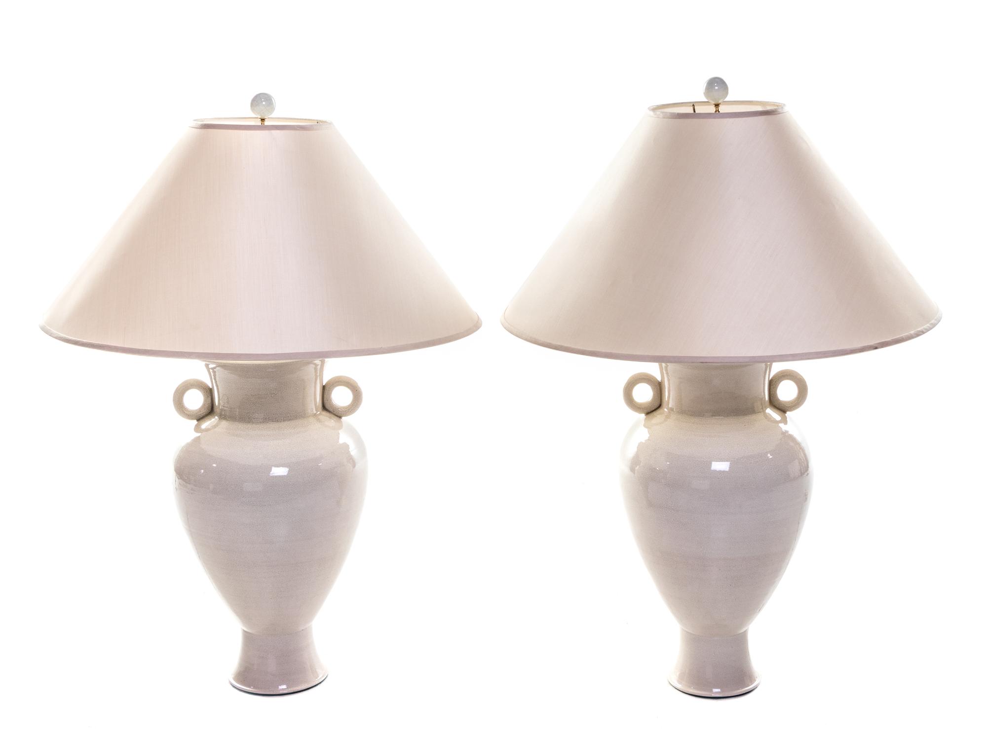 Pair of Crackle-Glaze Handled Table Lamps