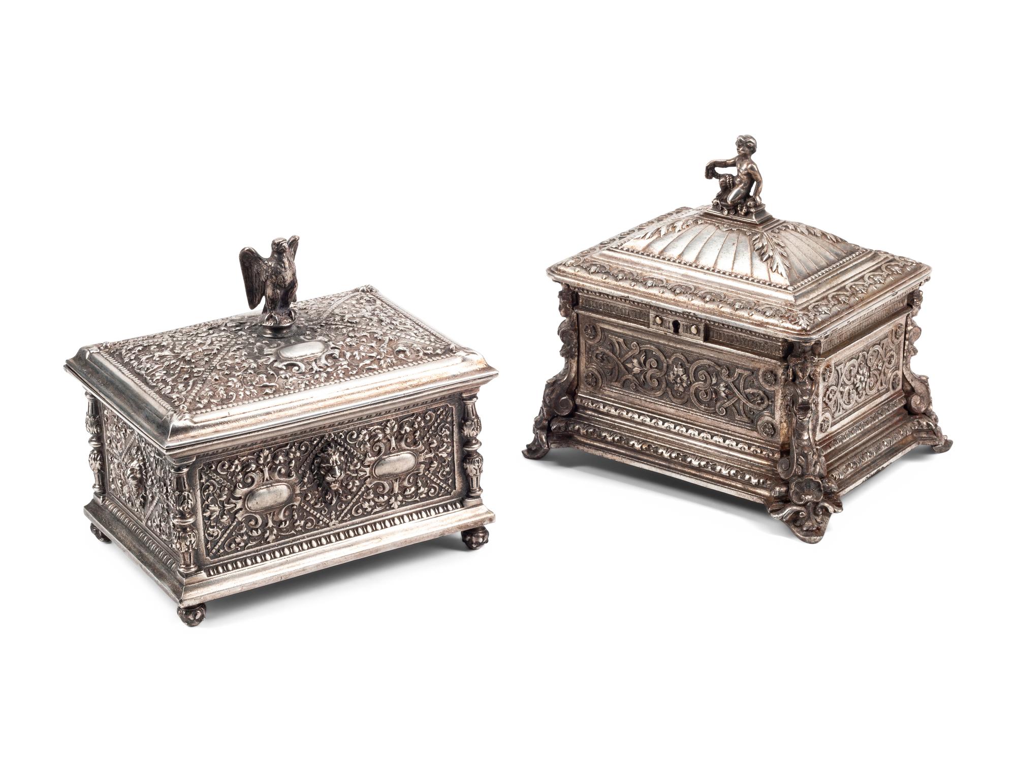 Two Neoclassical Style Silver-Plate Table Caskets