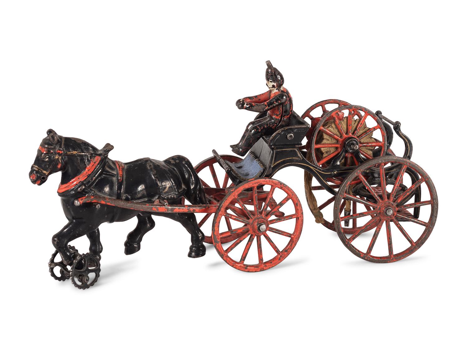 Two Cast Iron Horse Drawn Fire Wagons
