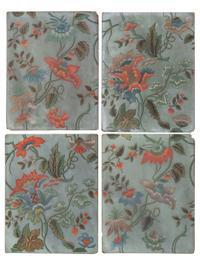 Five Continental Hand Painted Floral Wall Paper Panels