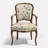 With Embroidered Upholstery by Erica Wilson (American, 1928-2011) Louis XV Style Fauteuil, USA, 20th century