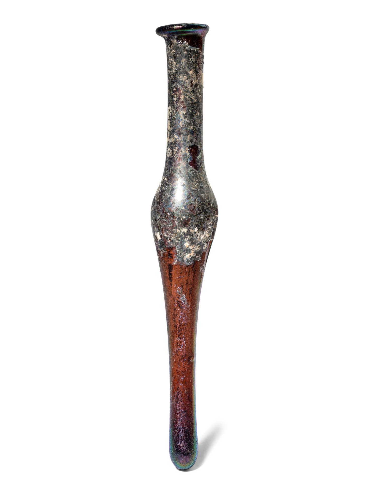A Roman Aubergine Glass Unguentarium