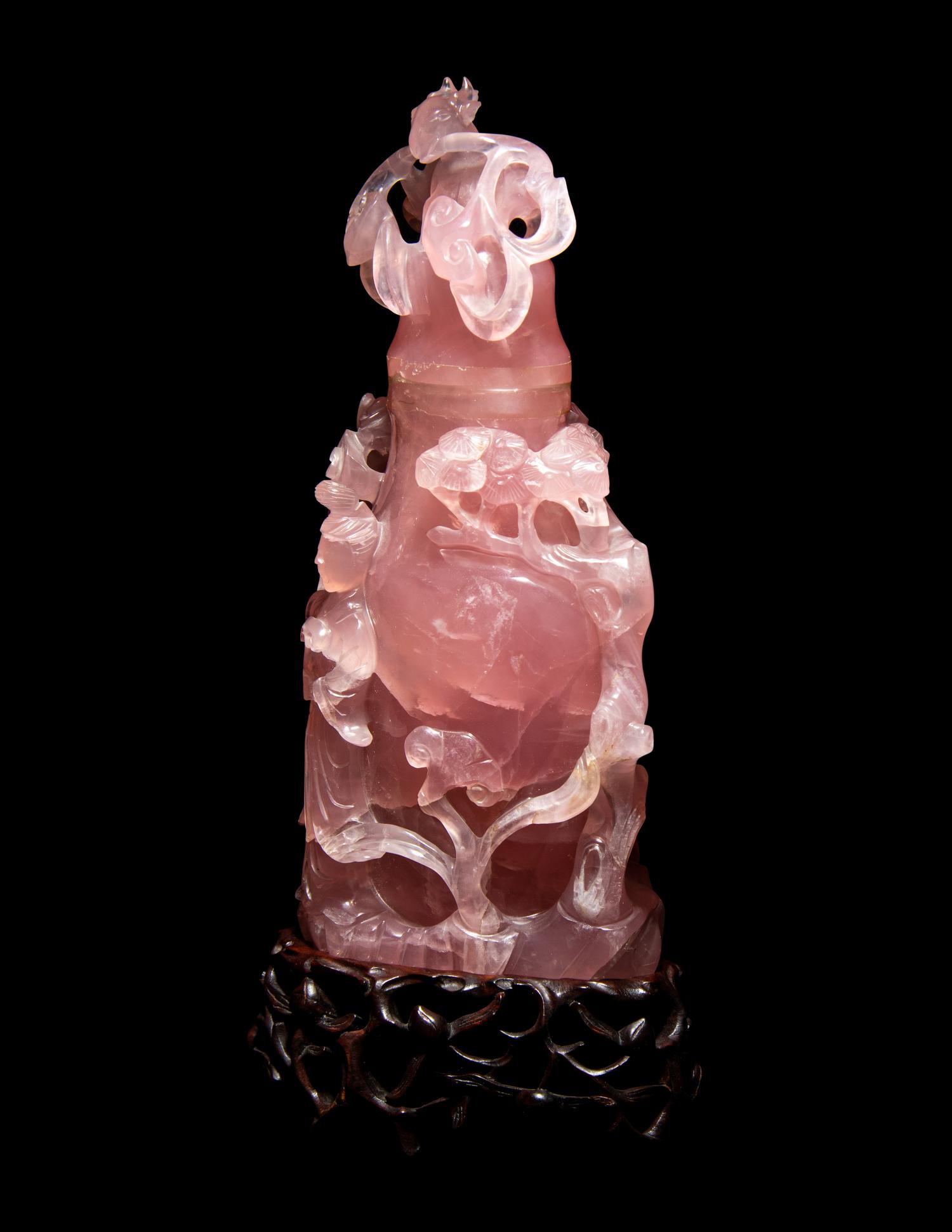 A Chinese Carved Rose Quartz Covered Vase