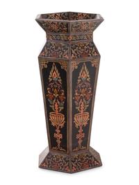 A Continental Painted Wood Hexagonal Hall Vase