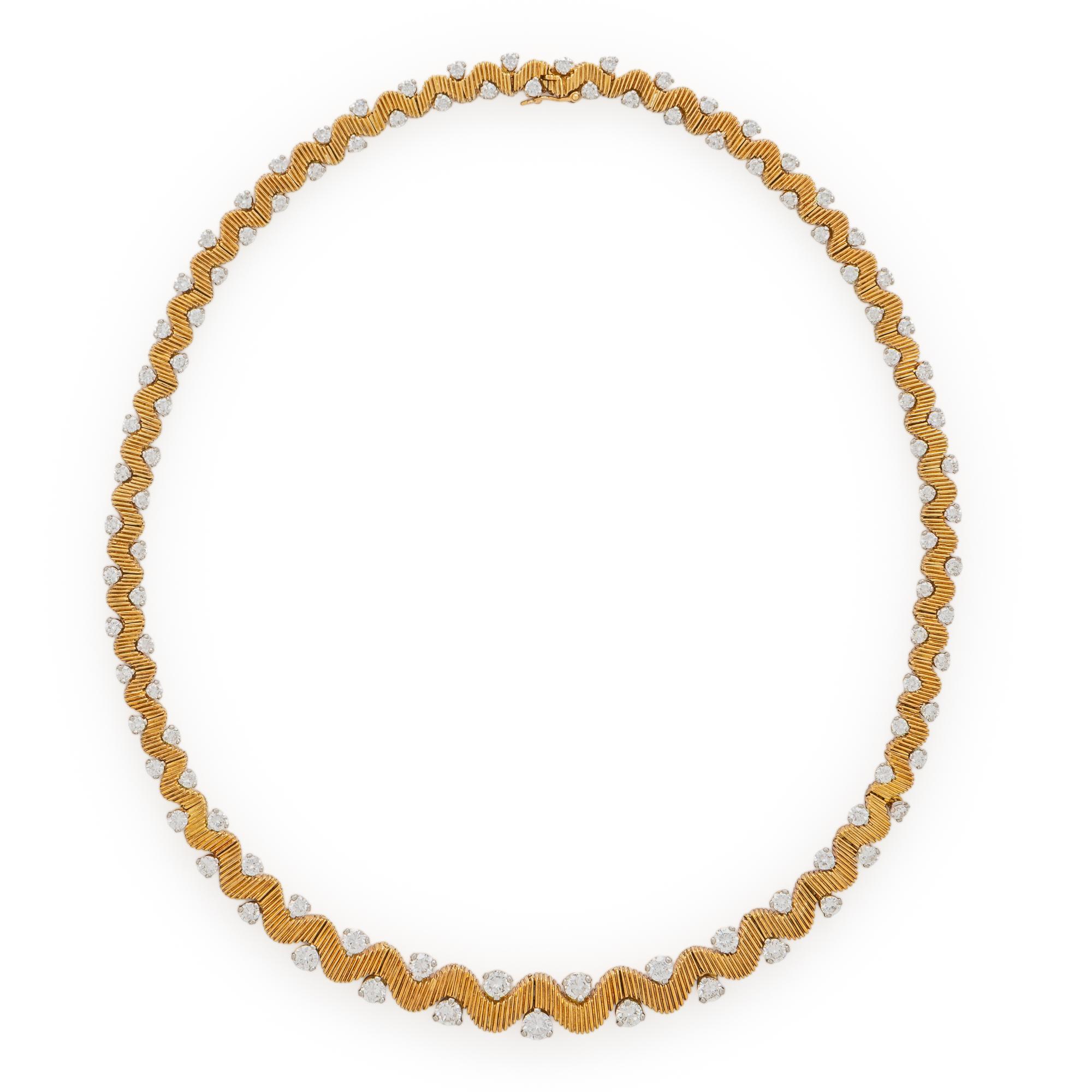 Oscar Heyman, Yellow Gold and Diamond Ribbon Necklace