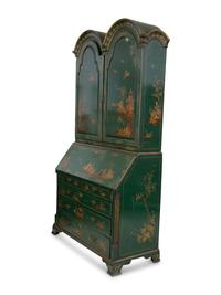 A George II Style Green Japanned Bureau Cabinet