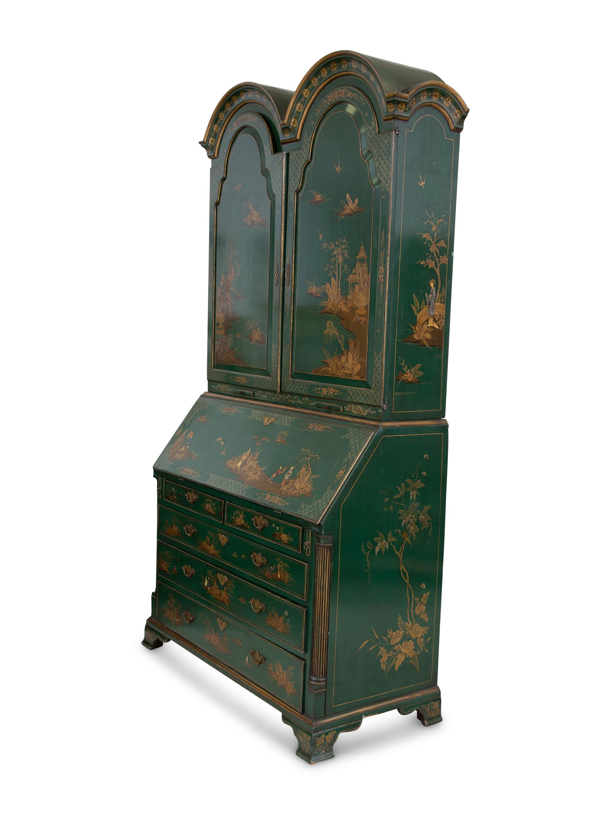 A George II Style Green Japanned Bureau Cabinet