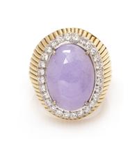 A 14 Karat Yellow Gold, Lavender Jade and Diamond Ring, 11.90 dwts.