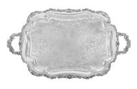 A Group of Three Silver-Plate Serving Trays, Various Markers, each of shaped handled form, comprising an example in the Ascot pattern,