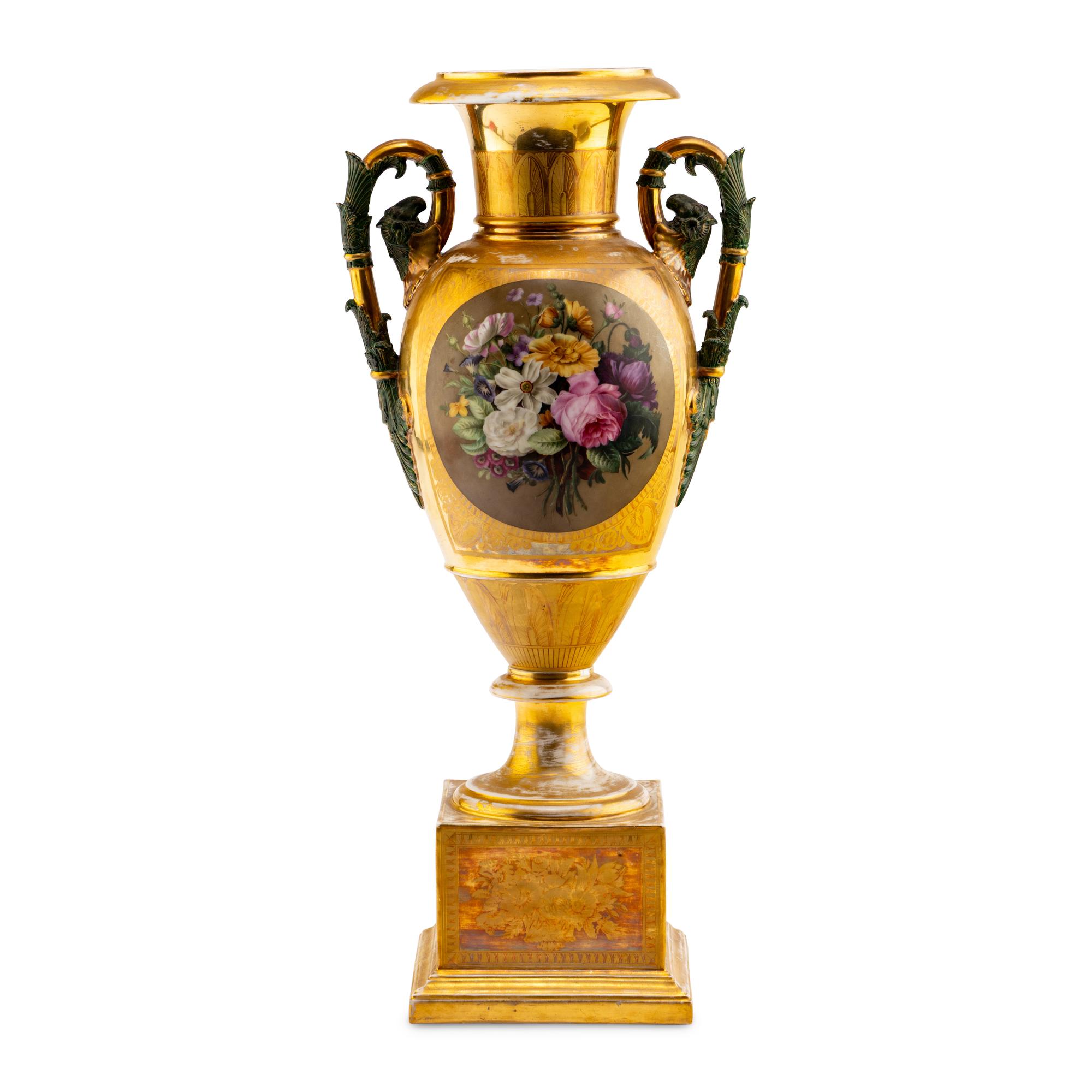 A Paris Porcelain Scenic and Floral-Painted Vase