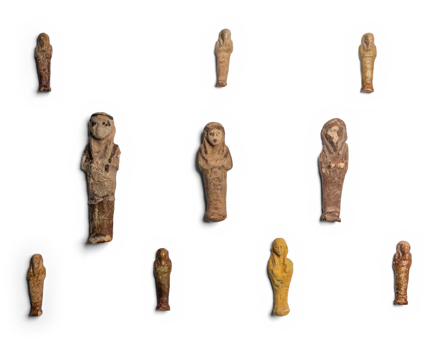 Ten Egyptian Faience and Stone Ushabtis