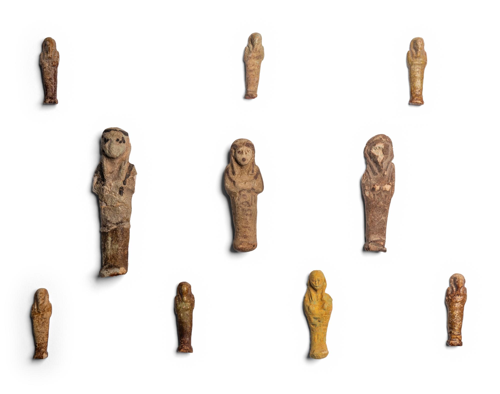 Ten Egyptian Faience and Stone Ushabtis