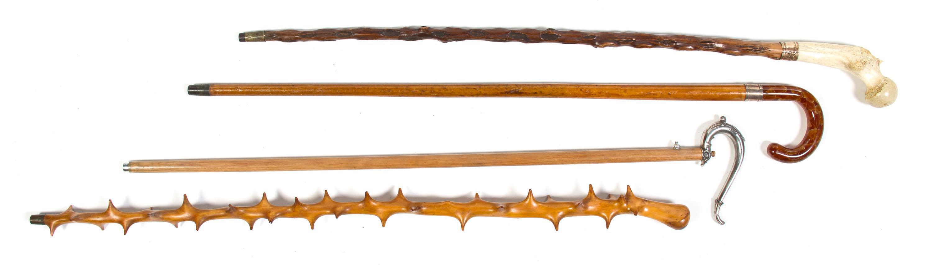A Collection of Three Canes, Height of tallest overall 36 1/4 inches.