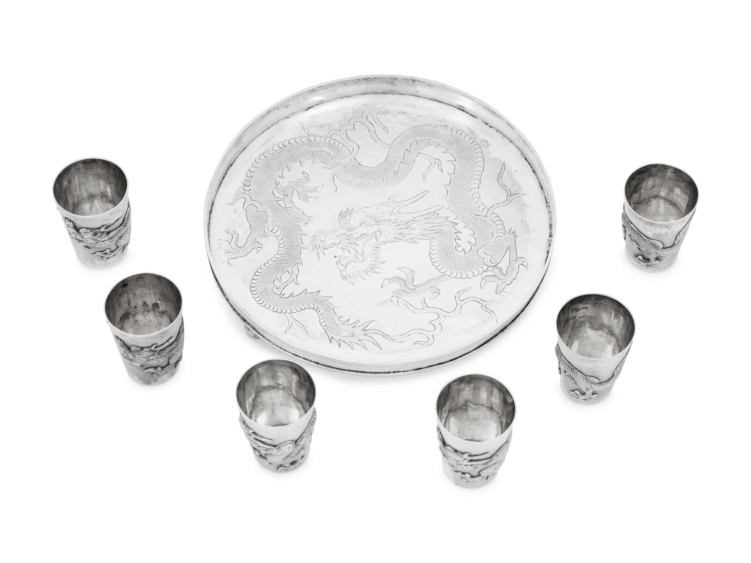 A Chinese Silver 'Dragon' Cocktail Service