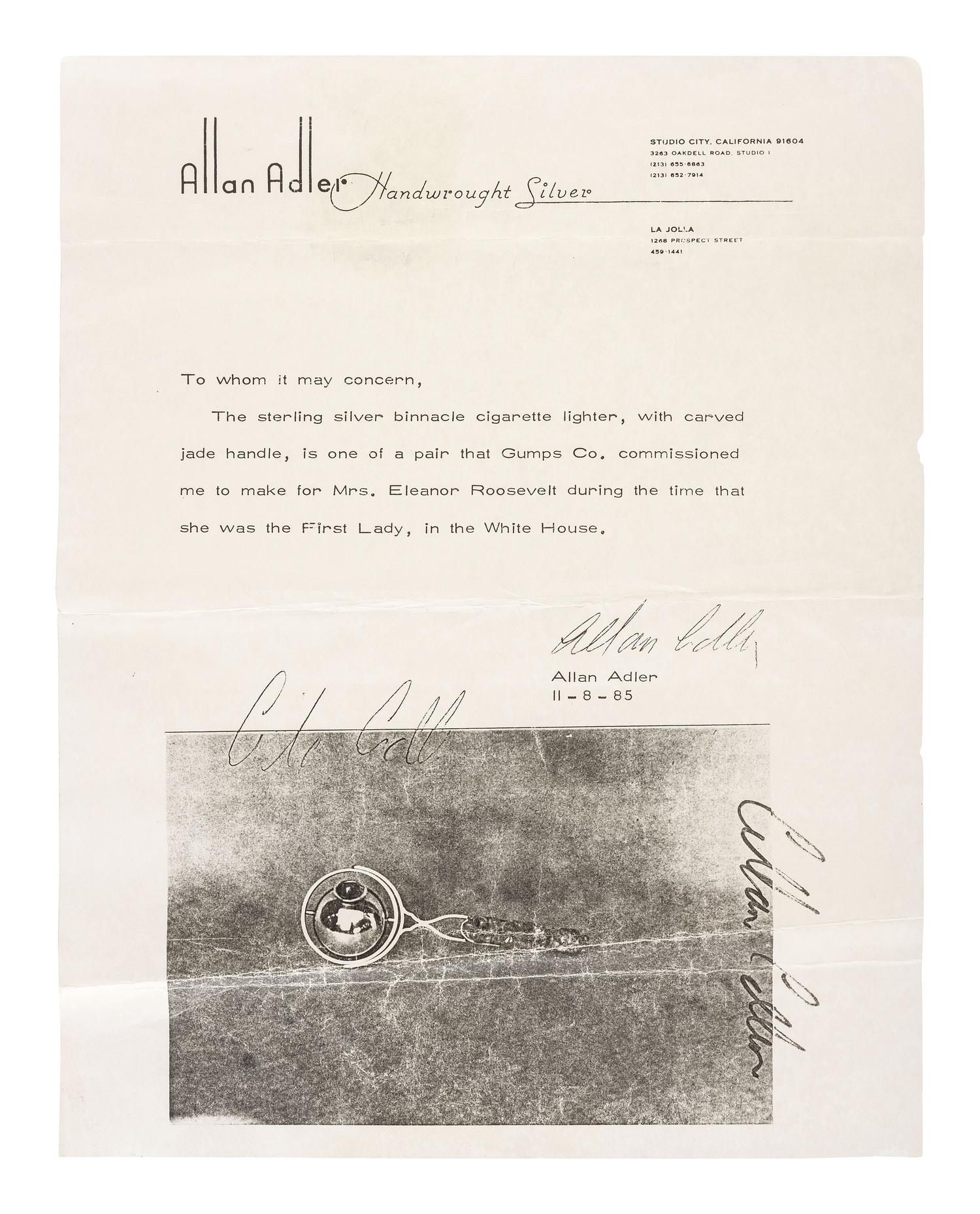 A Chinese Silver and Carved Jade Table Cigarette Lighter Identified to Eleanor Roosevelt