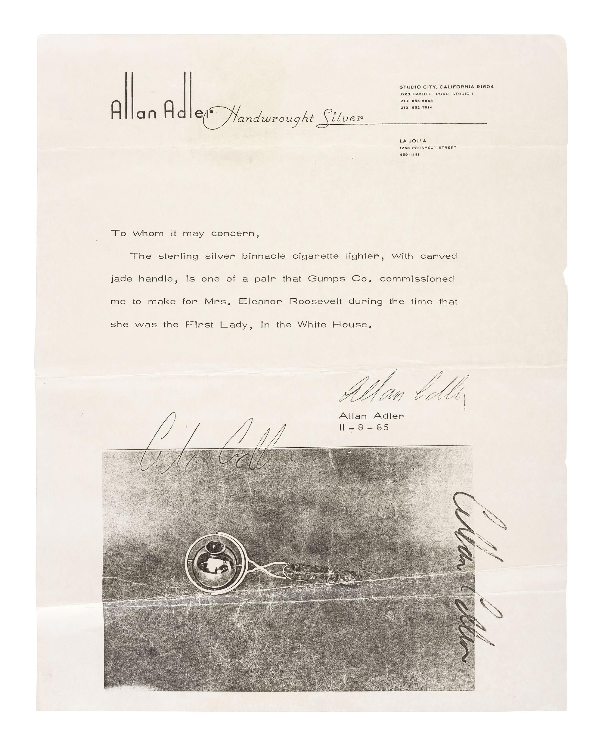 A Chinese Silver and Carved Jade Table Cigarette Lighter Identified to Eleanor Roosevelt