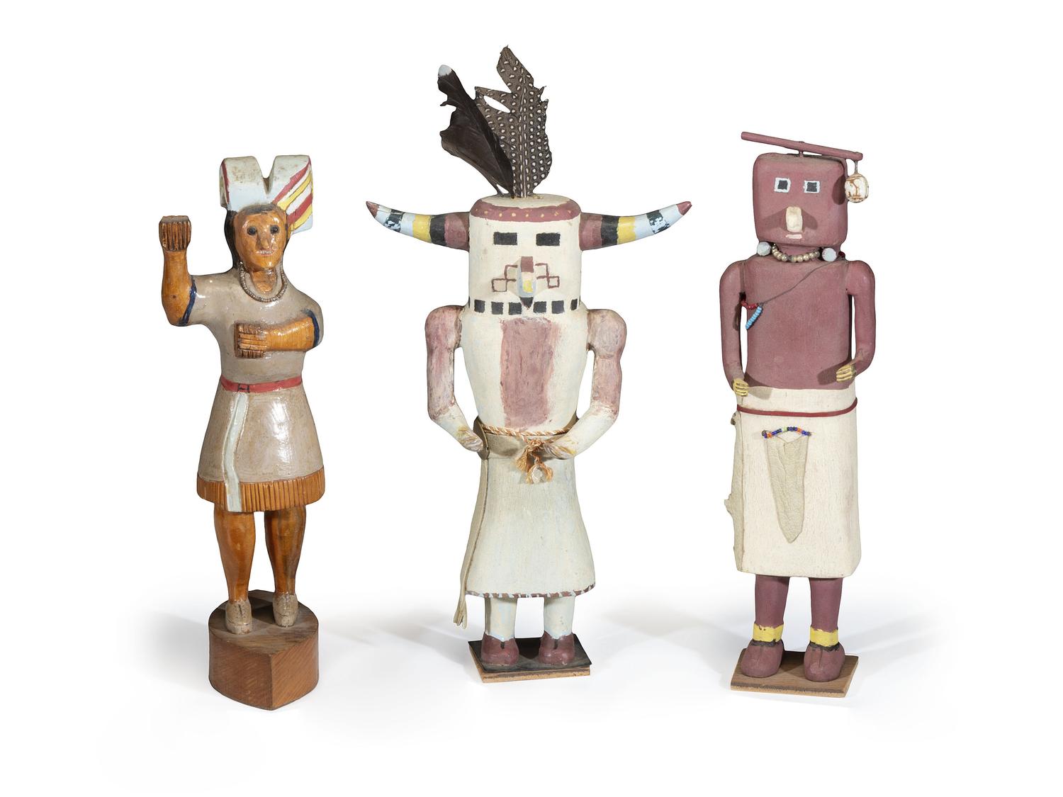 Three Folk Art Carved and Painted Wood Figures