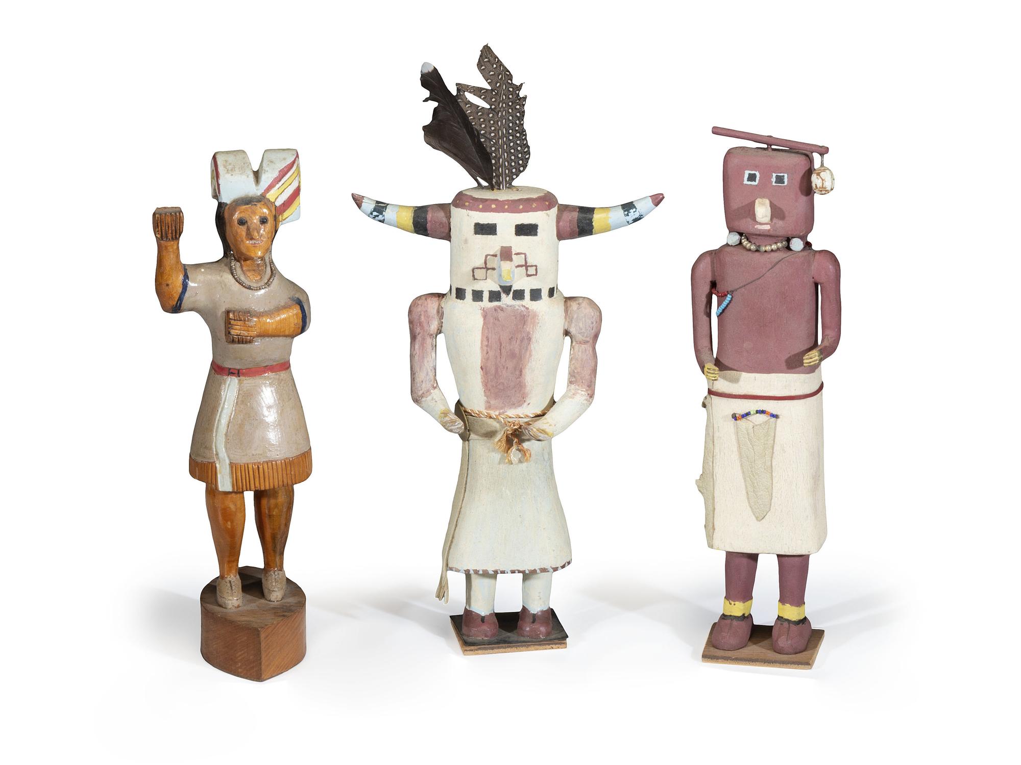 Three Folk Art Carved and Painted Wood Figures
