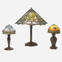 Handel Lamp Company (American, active 1888-1936) and Bradley & Hubbard (American, active 1852-1940) Three Table Lamps, USA, early 20th century