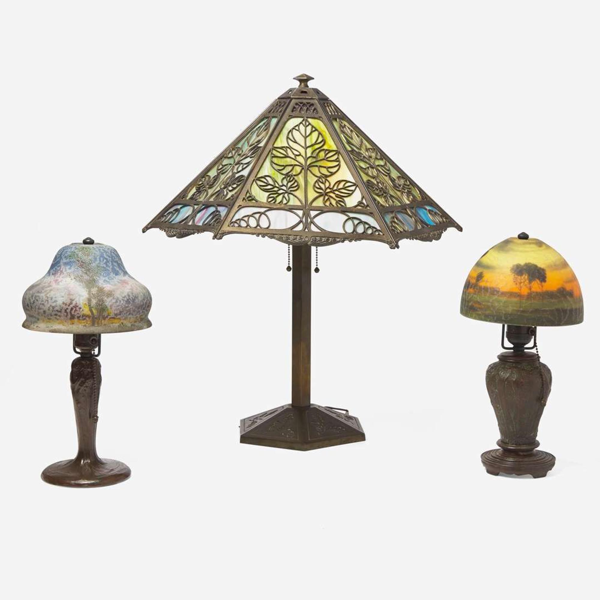 Handel Lamp Company (American, active 1888-1936) and Bradley & Hubbard (American, active 1852-1940) Three Table Lamps, USA, early 20th century
