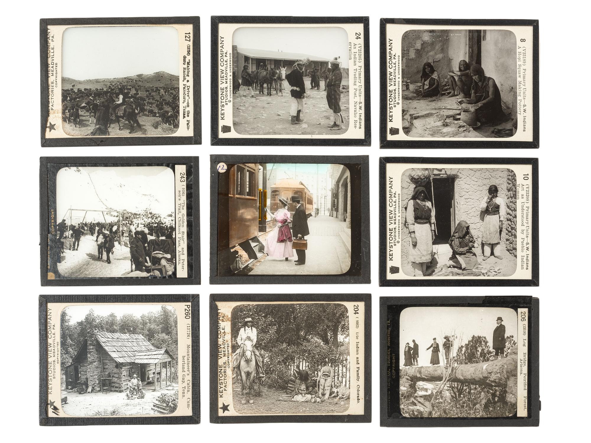 [WESTERN AMERICANA]. A group of magic lantern slides with Native American and western subject matter, including: