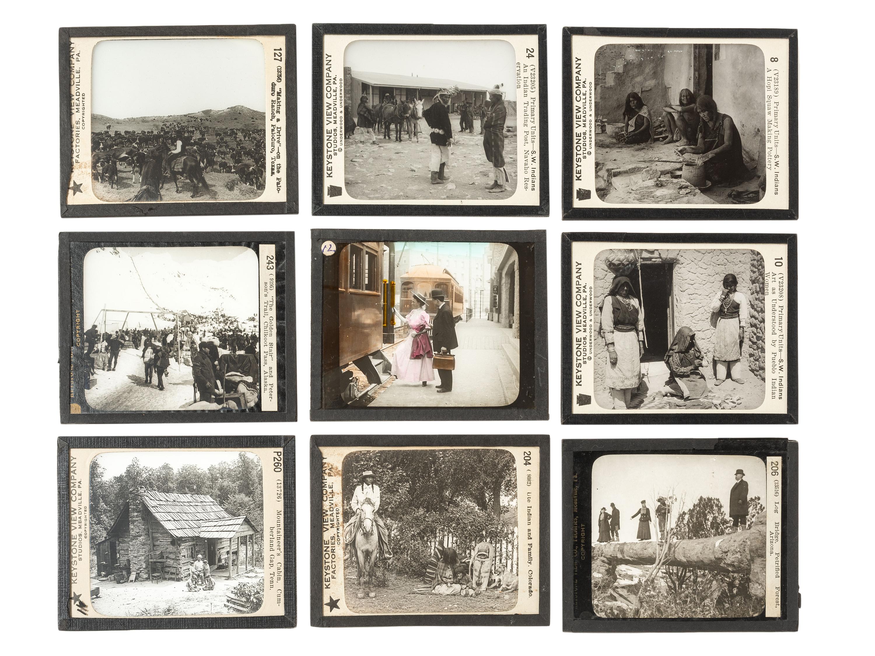 [WESTERN AMERICANA]. A group of magic lantern slides with Native American and western subject matter, including:
