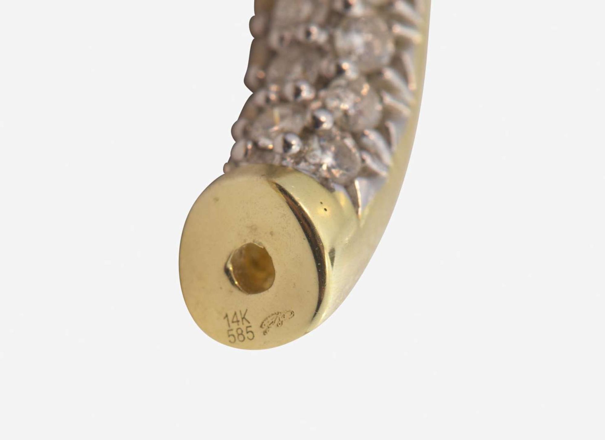 A Pair of 14K Yellow Gold and Diamond Hoops