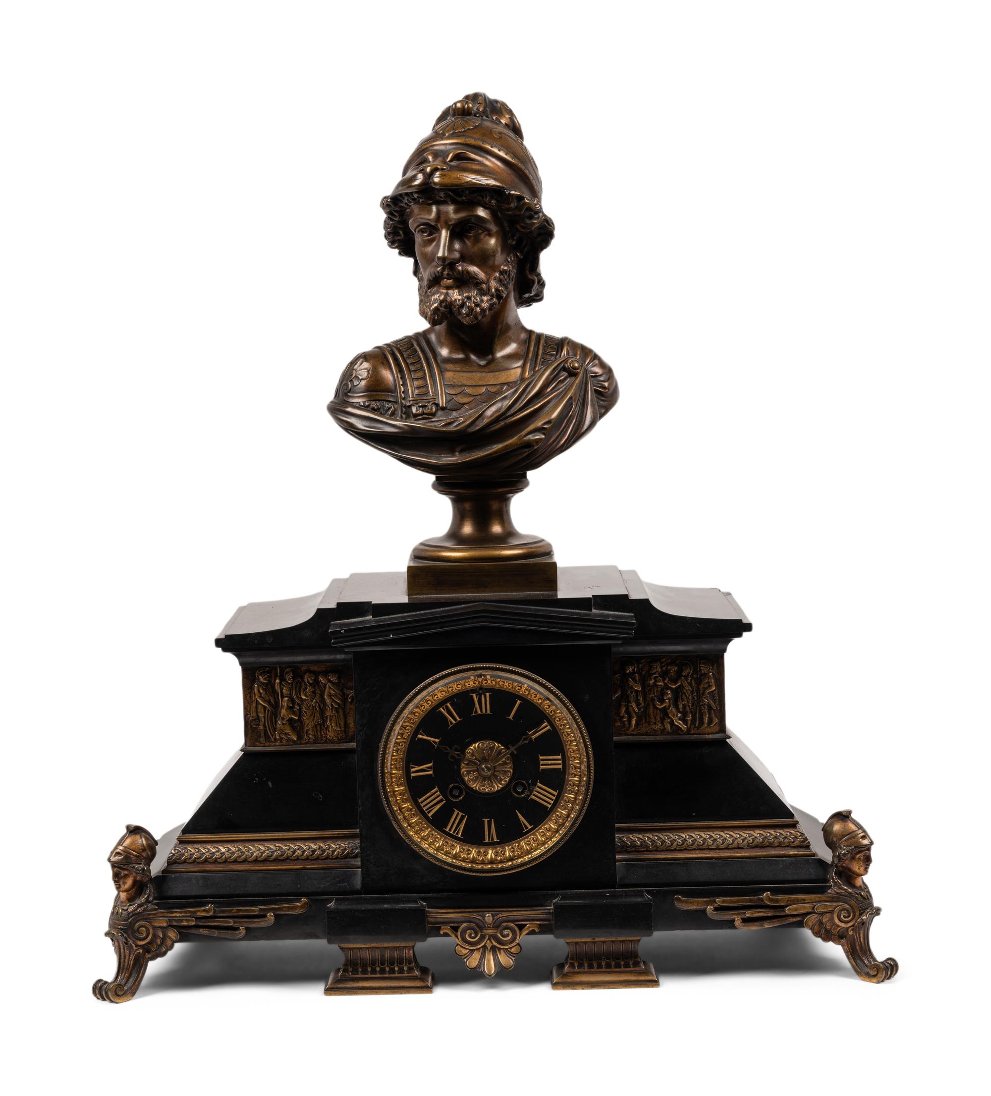A French Gilt Bronze and Black Marble Mantel Clock