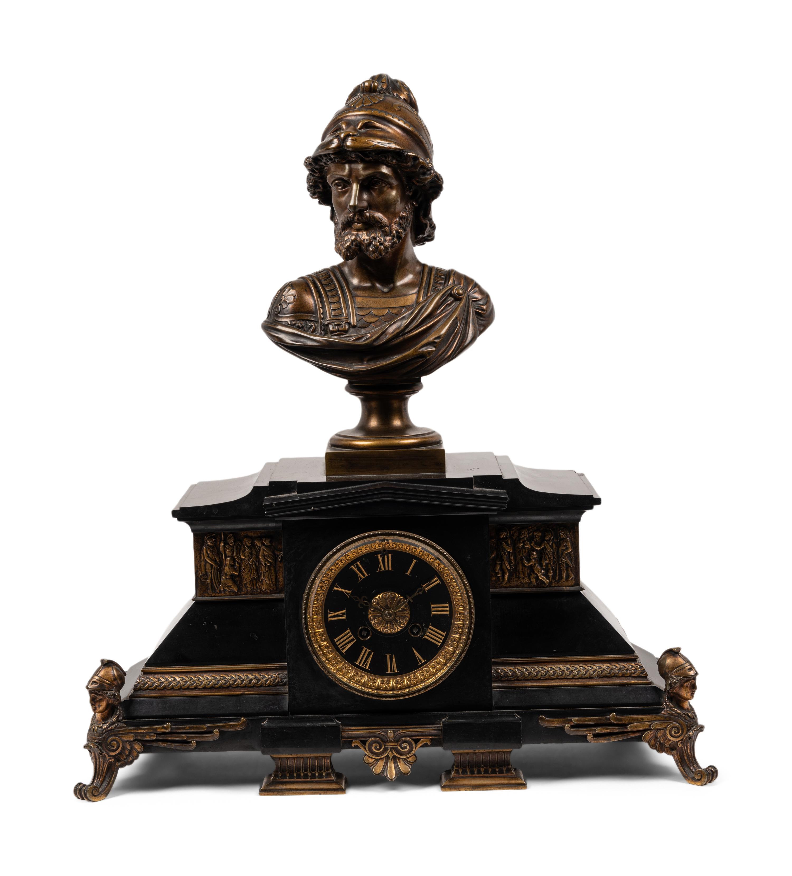 A French Gilt Bronze and Black Marble Mantel Clock