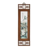 A Set of Four Chinese Famille Rose Porcelain Inset Hardwood-Framed Hanging Screens, 20th Century 近代 硬木嵌粉彩山水圖瓷板挂屏一組四件