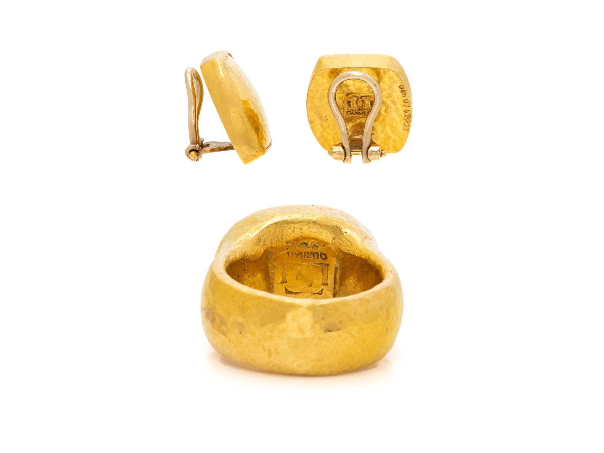 GURHAN, HIGH KARAT GOLD EARRINGS AND ISLAMIC INTAGLIO RING