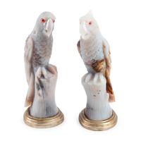 A Pair of Carved Agate Models of Parrots