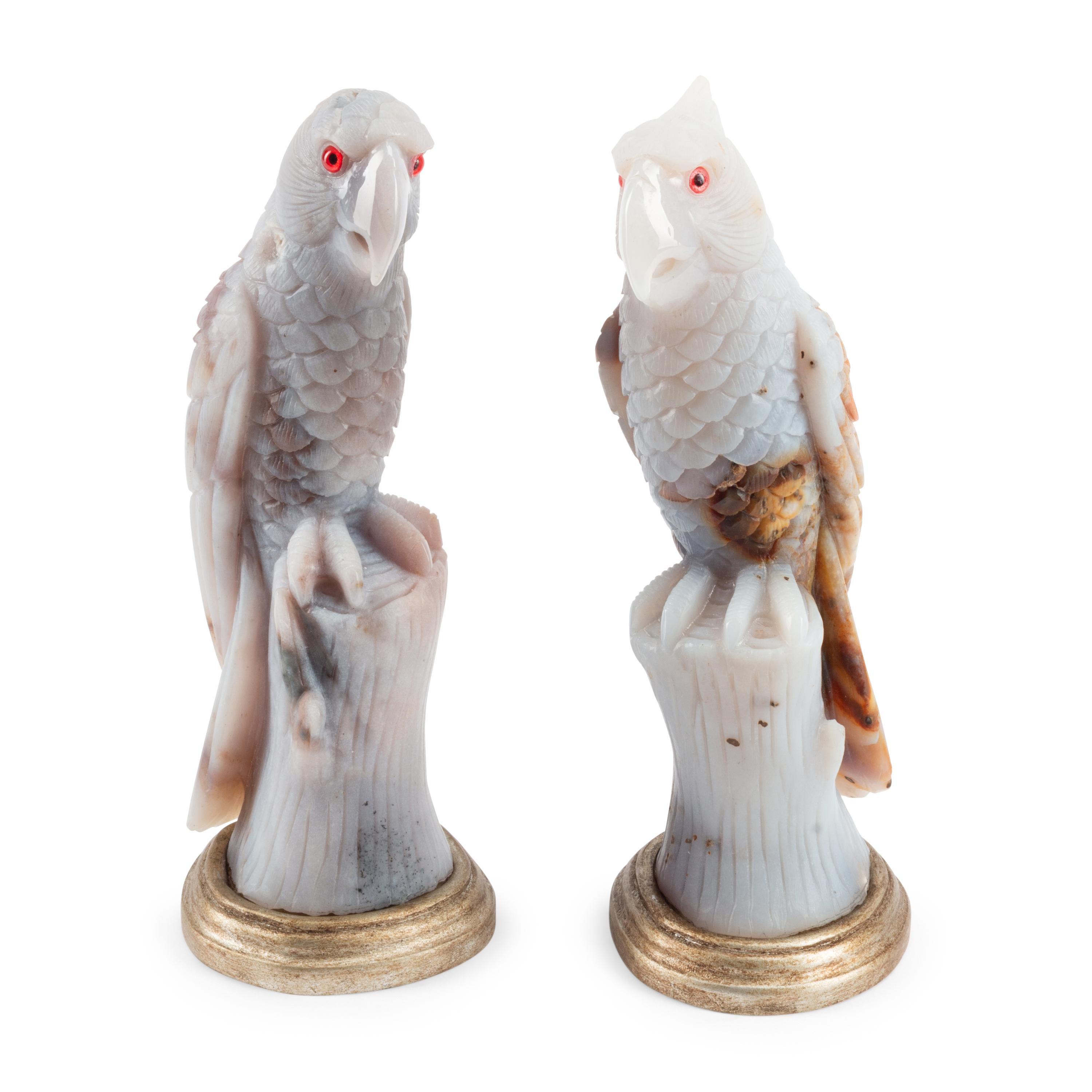 A Pair of Carved Agate Models of Parrots