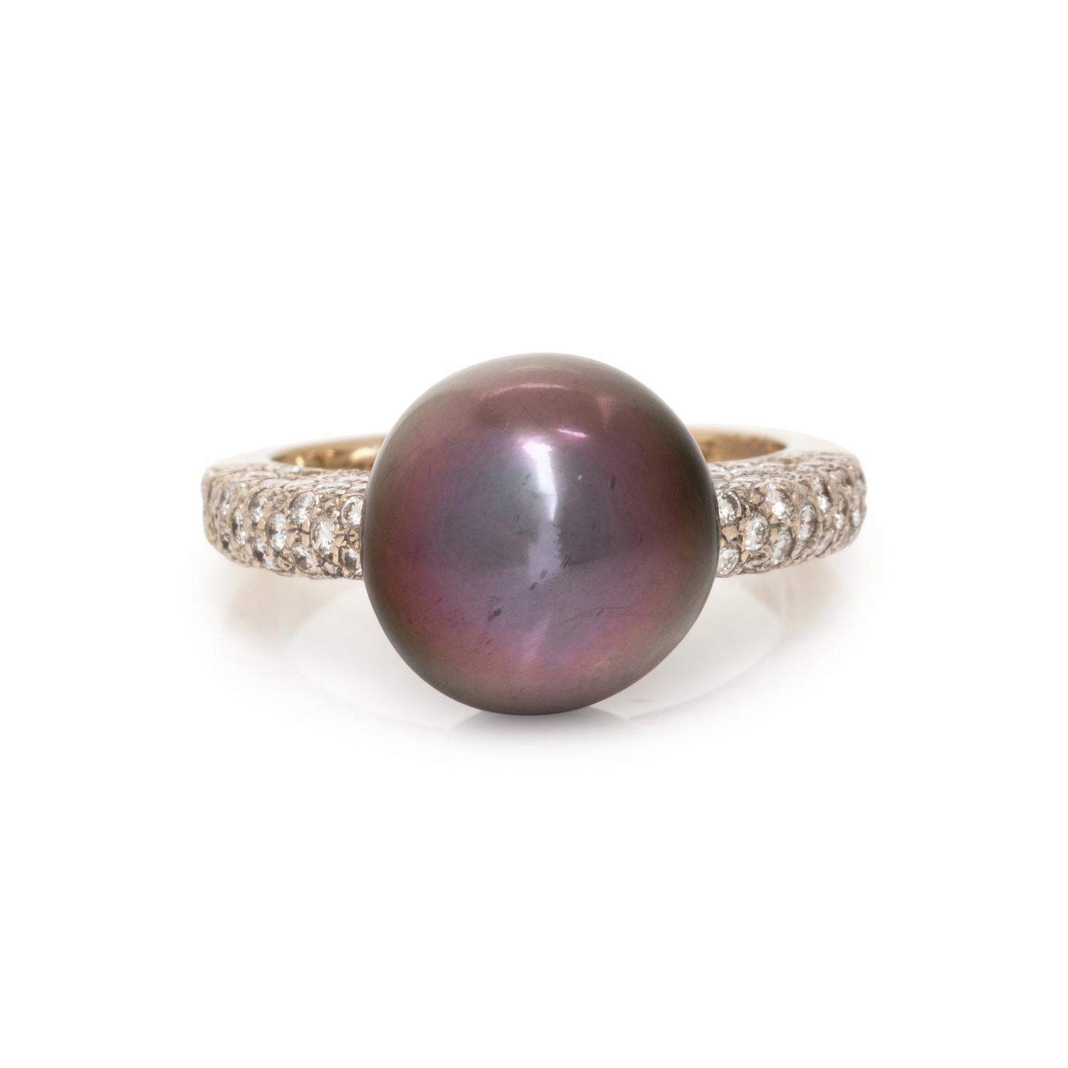 CULTURED TAHITIAN PEARL AND DIAMOND RING