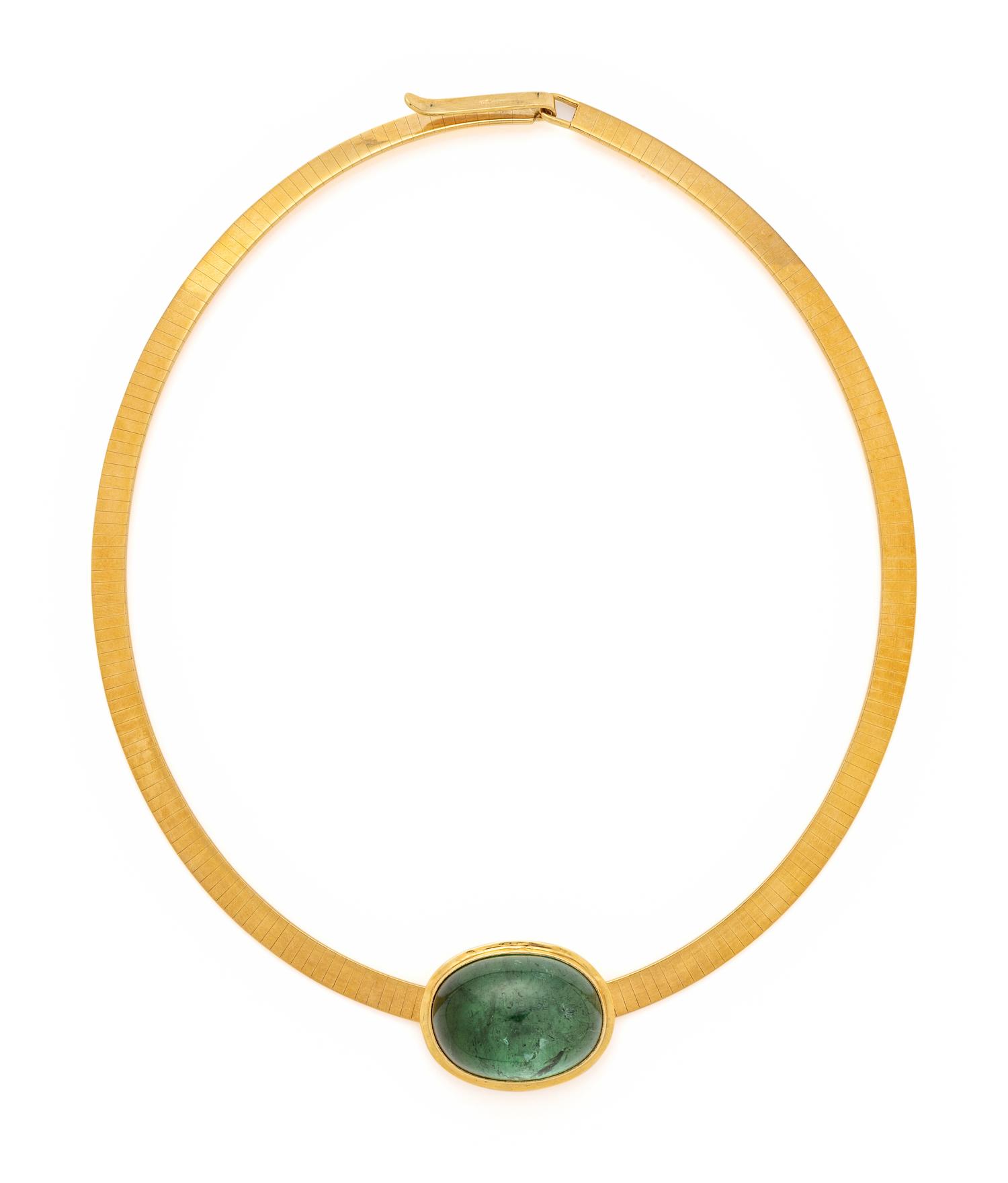 YELLOW OMEGA NECKCHAIN WITH CABOCHON TOURMALINE SLIDE