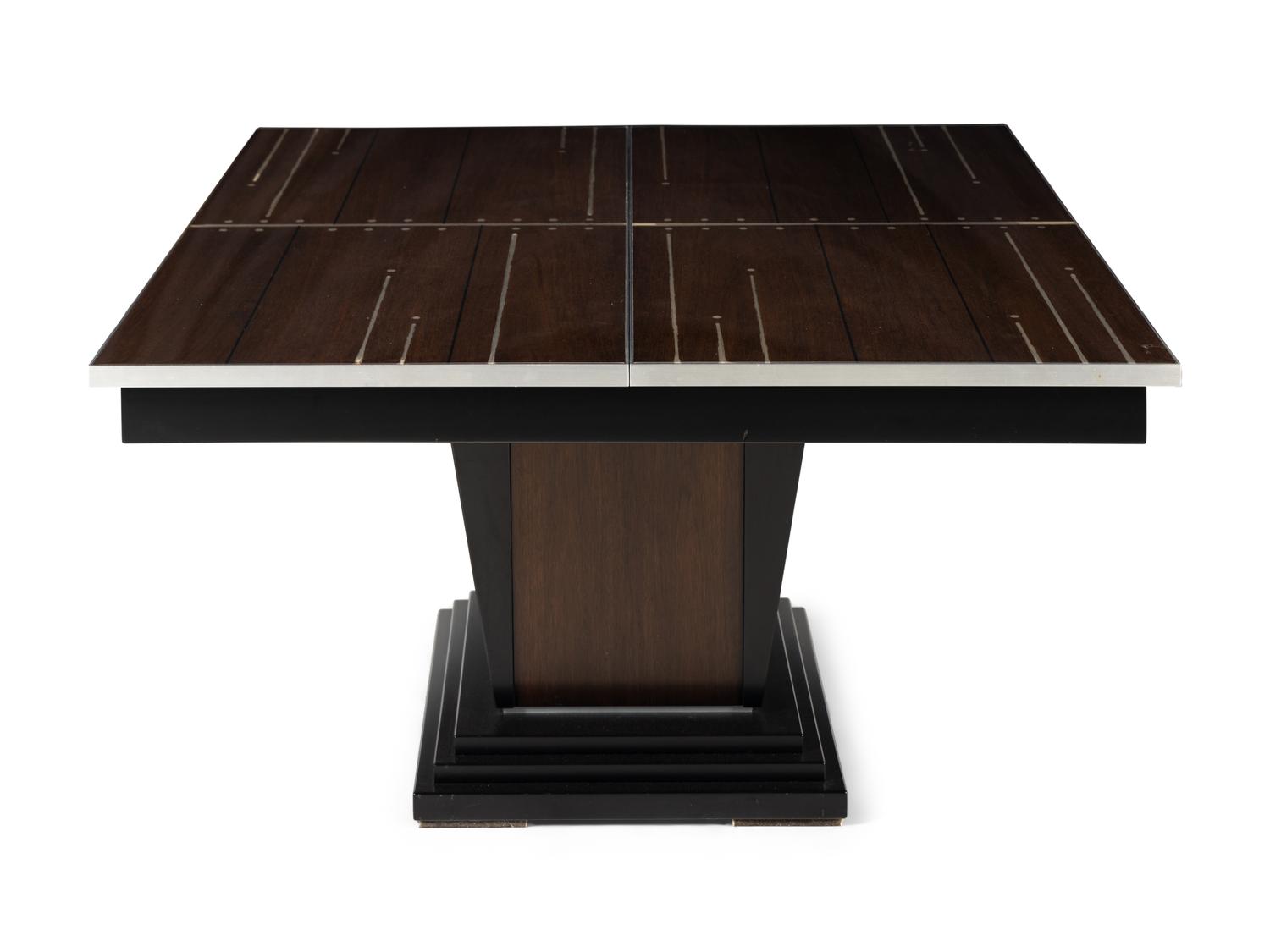 A Chrome-Inlaid Rosewood Single-Pedestal Dining Table
