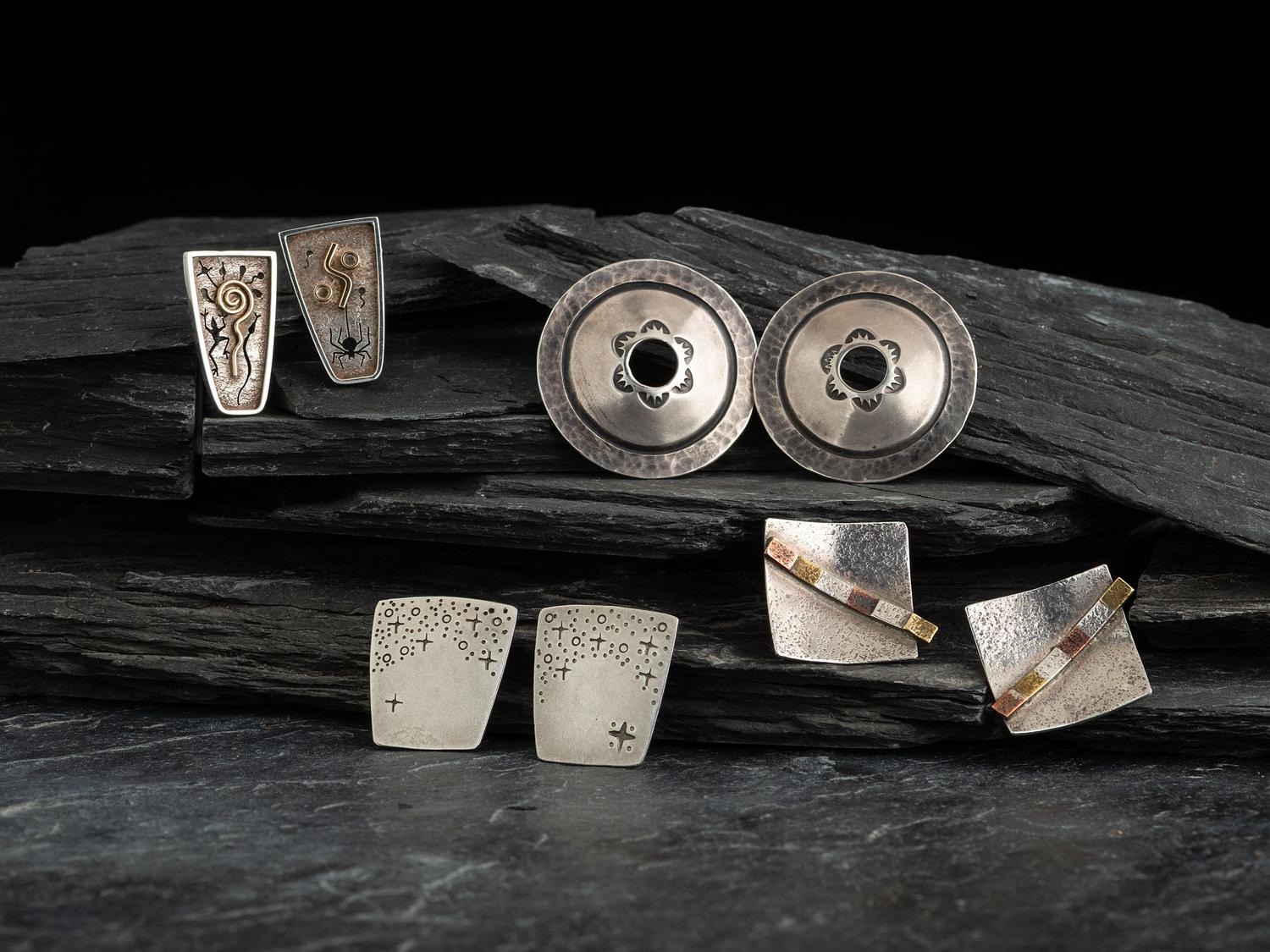 Navajo, Zuni, and Blackfeet Silver Post Earrings