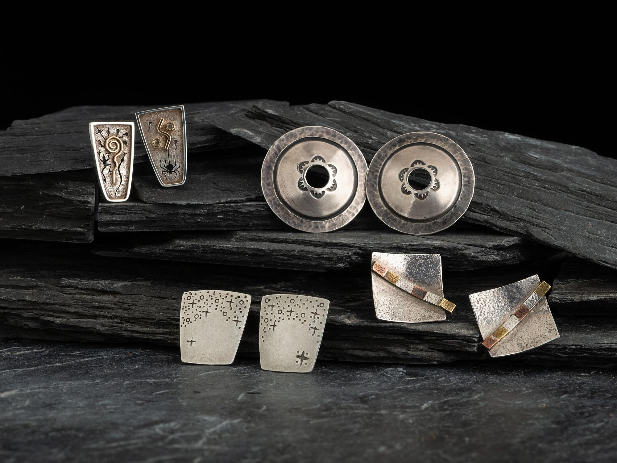 Navajo, Zuni, and Blackfeet Silver Post Earrings