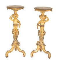A Pair of Italian Giltwood Putto Base Side Tables