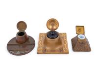 Three Art Nouveau Mixed Metal Inkwells