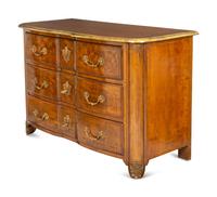 A Louis XIV Style Brass Inlaid Walnut and Gilt Bronze Mounted Commode