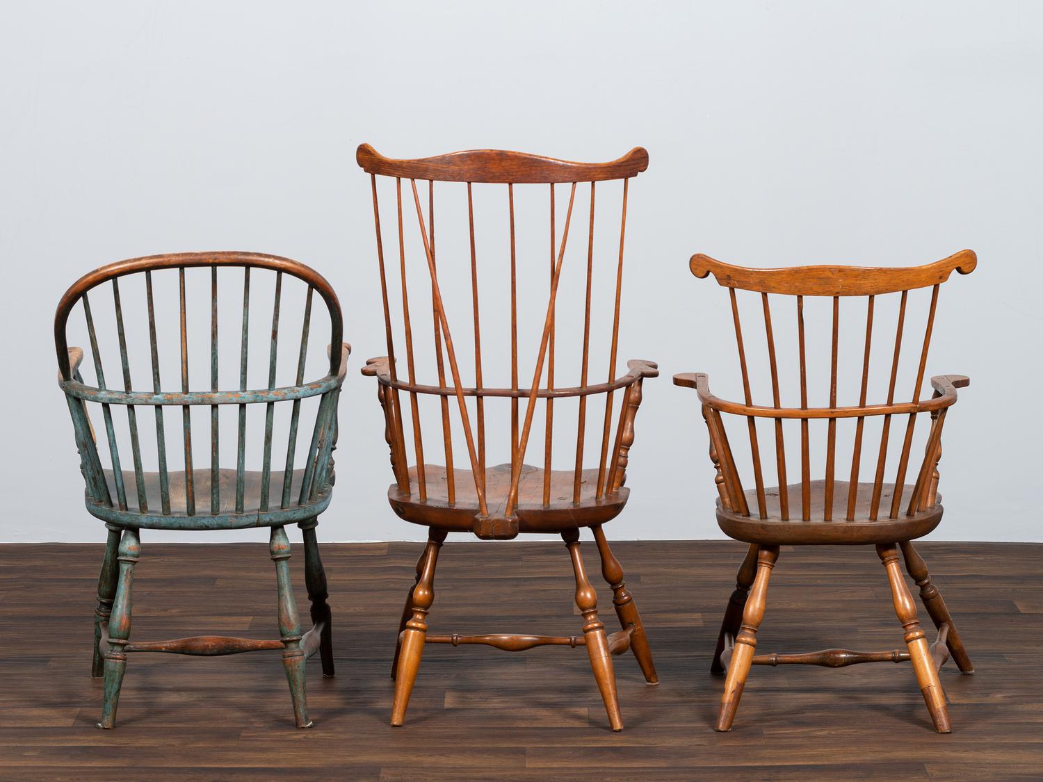 Three Compass Seat Windsor Armchairs