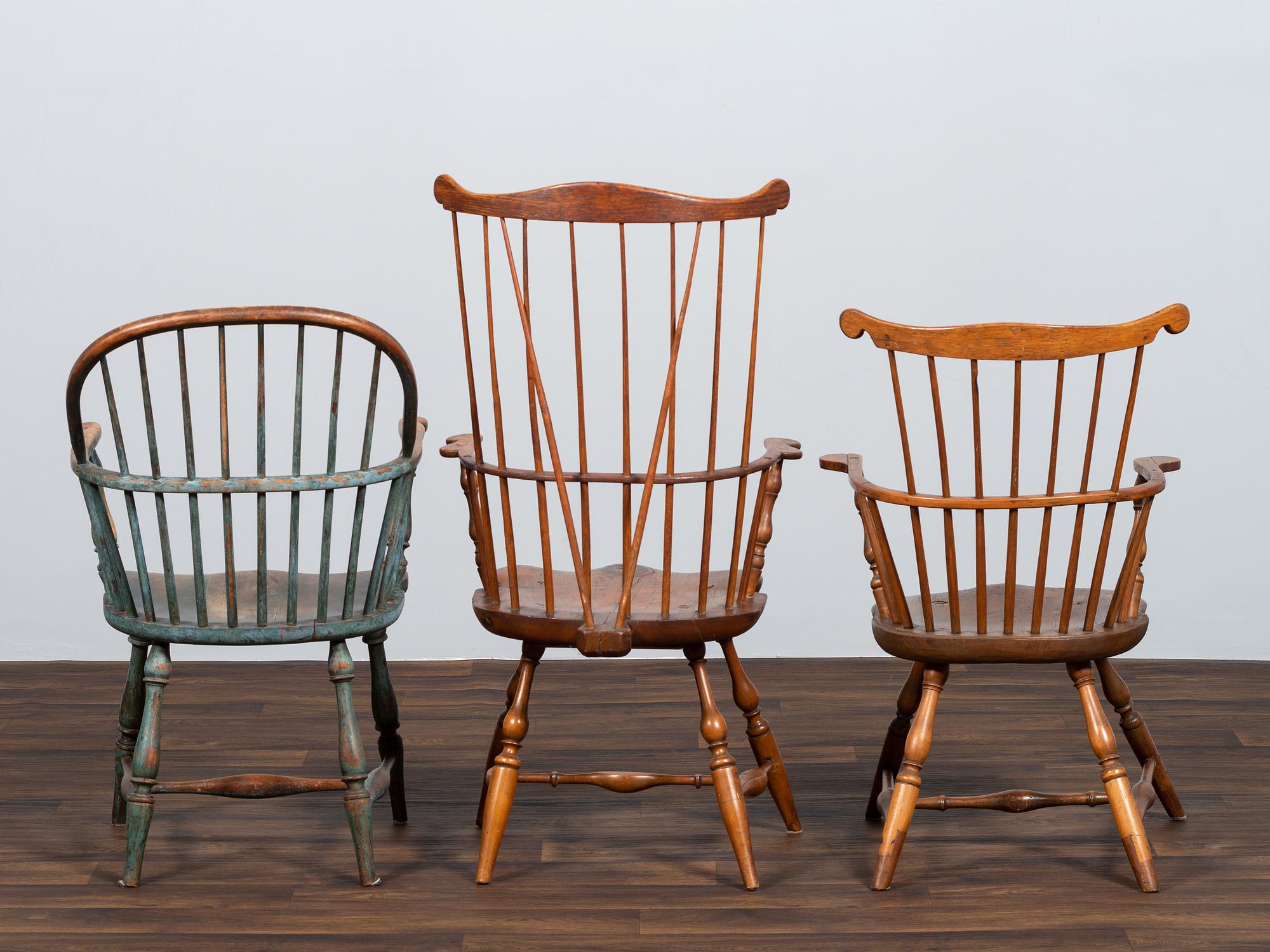 Three Compass Seat Windsor Armchairs