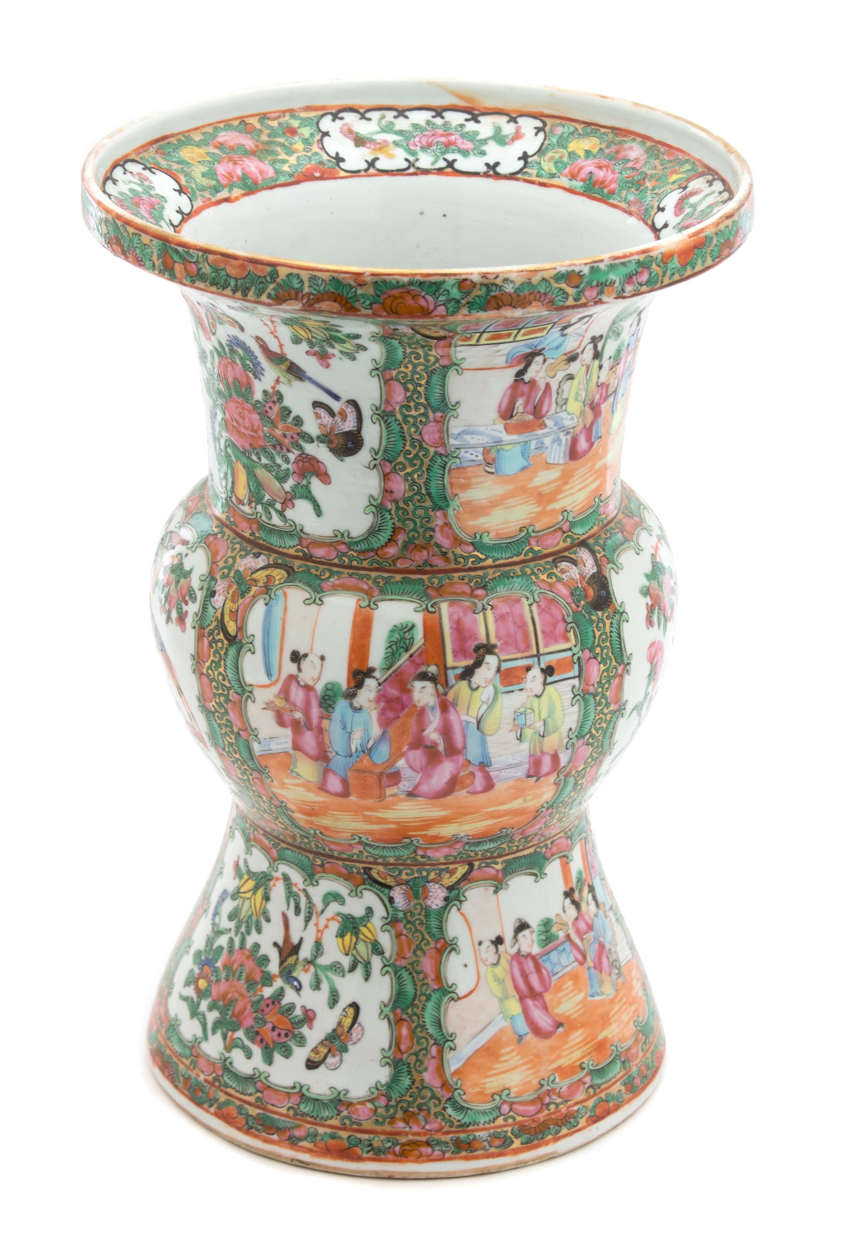 A Chinese Rose Medallion Vase Height 14 x diameter 9 inches.