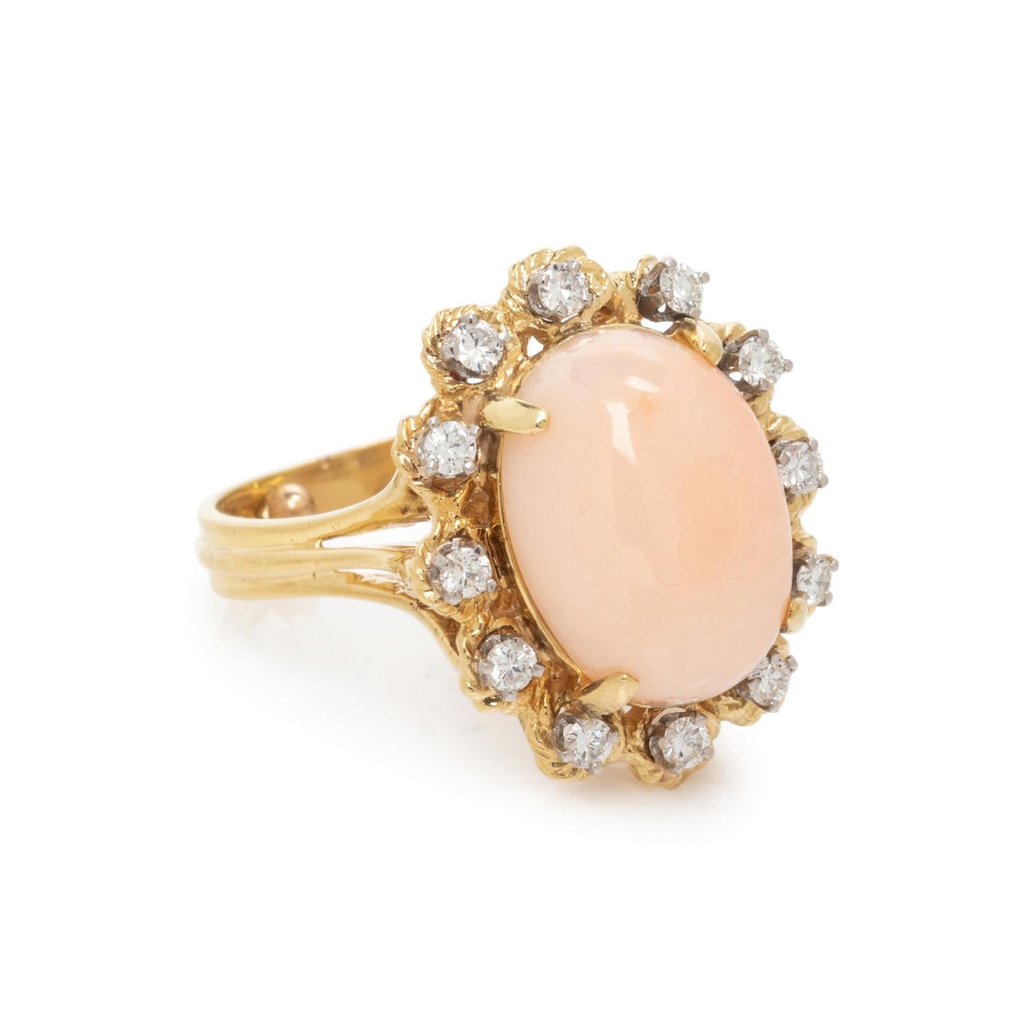 ANGEL SKIN CORAL AND DIAMOND RING