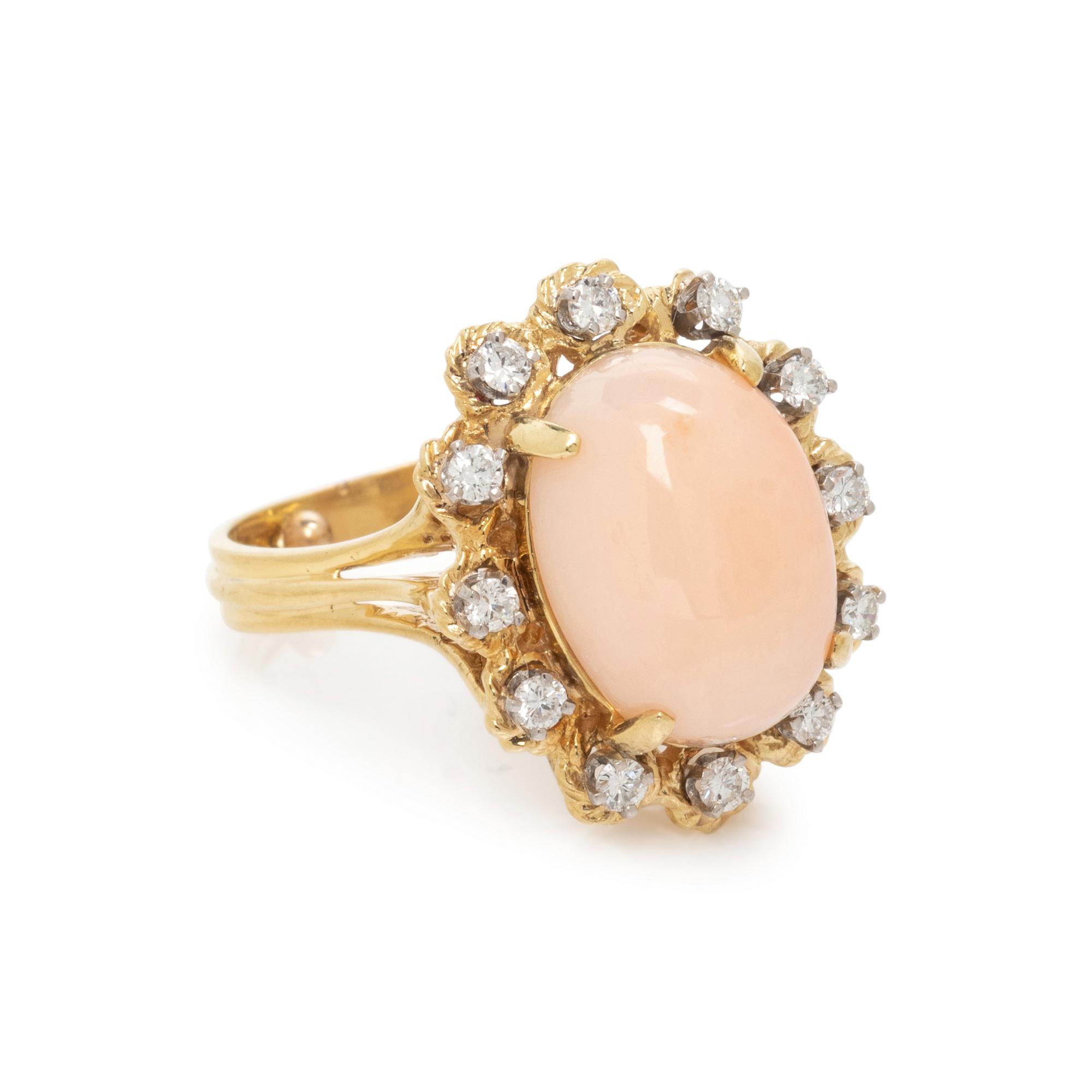 ANGEL SKIN CORAL AND DIAMOND RING