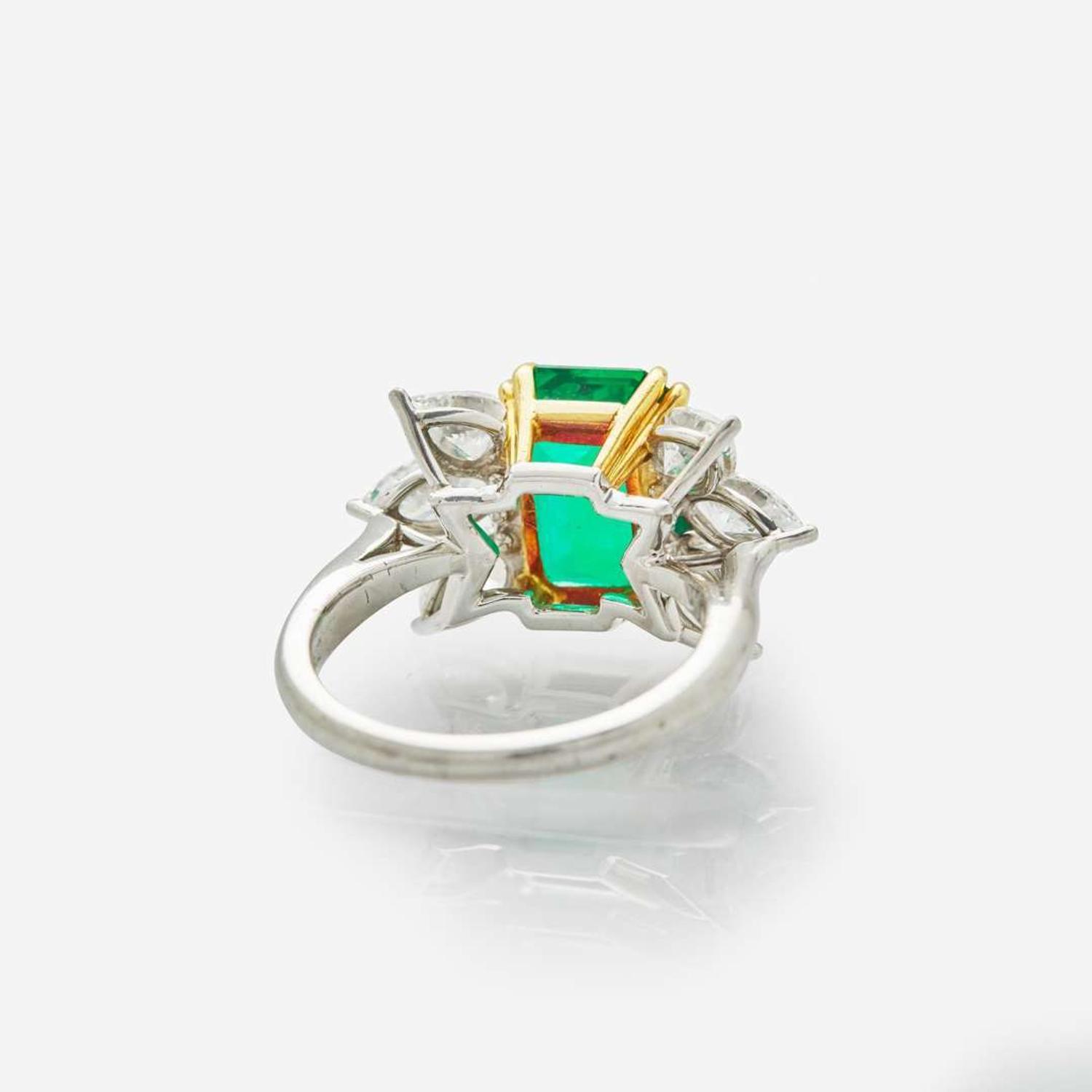 A Tiffany & Co. Platinum, Diamond, and Emerald Ring