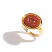 A Roman Red Jasper Ring Stone with a Boar — Set in a gold ring