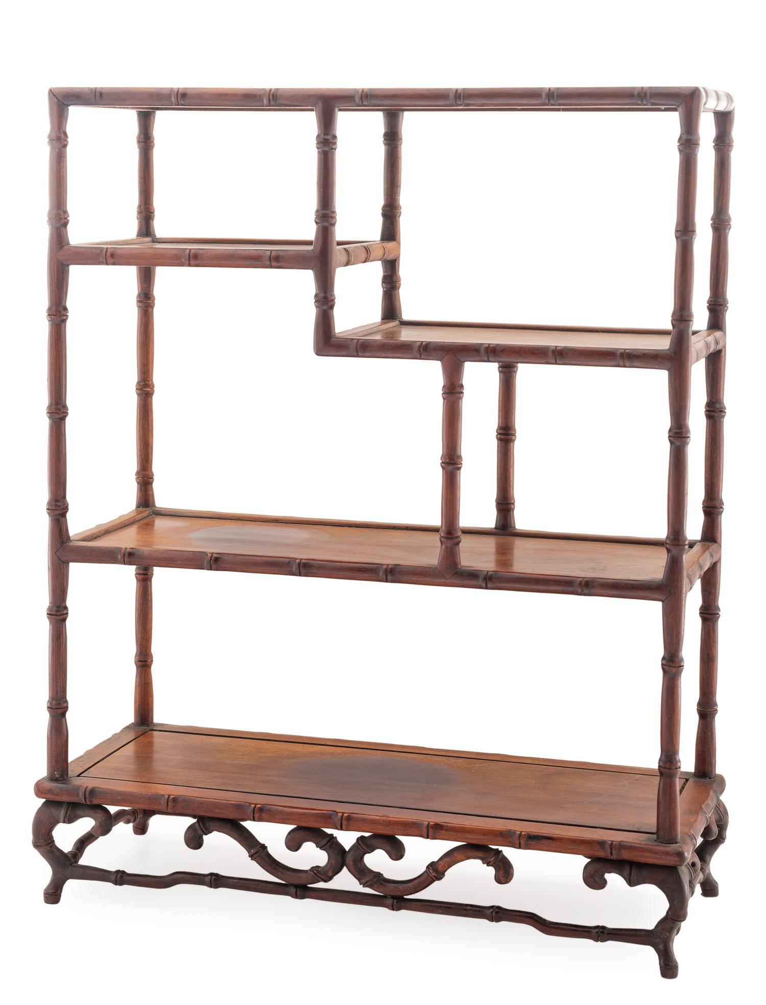 A Chinese Bamboo Carved Hardwood Etagere