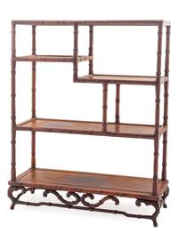 A Chinese Bamboo Carved Hardwood Etagere